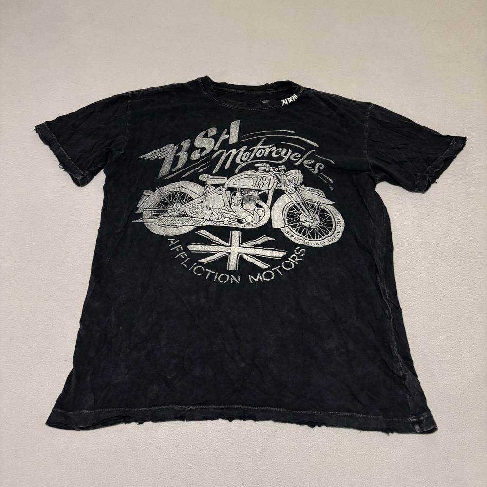 Affliction BSA Motorcycles T-Shirt Mens Large Black Distressed Graphic Biker